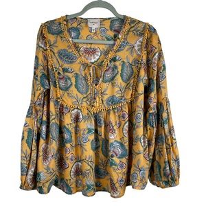 Haute Hippie Peasant Blouse Top Long Sleeves
